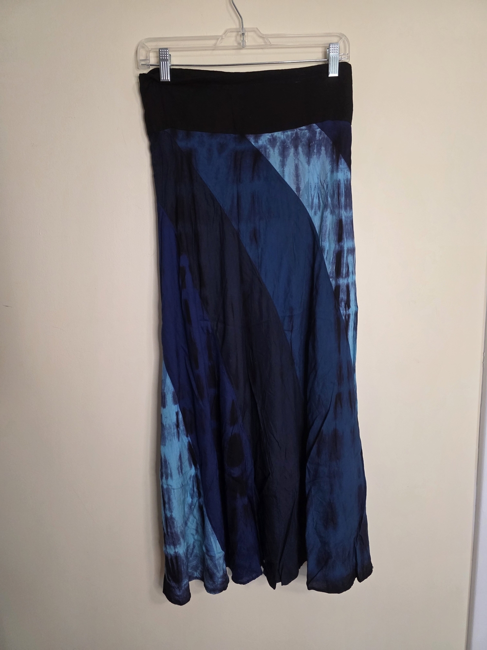 Women's Blue Tie-Dye Maxi Skirt with Black Waistband